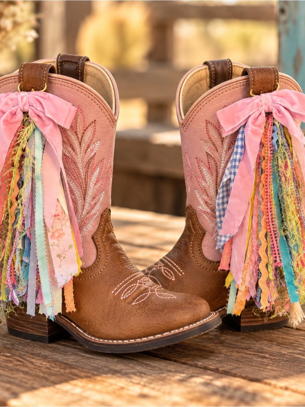 Girls' Pink & Brown Cowboy Boot Charm or  Key/Card Holder Charm